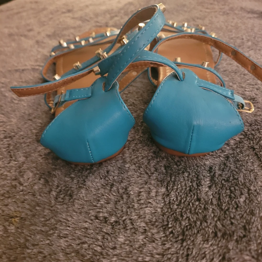 Olivia Miller Blue Studded Sandals Size 10 - Picture 3 of 4